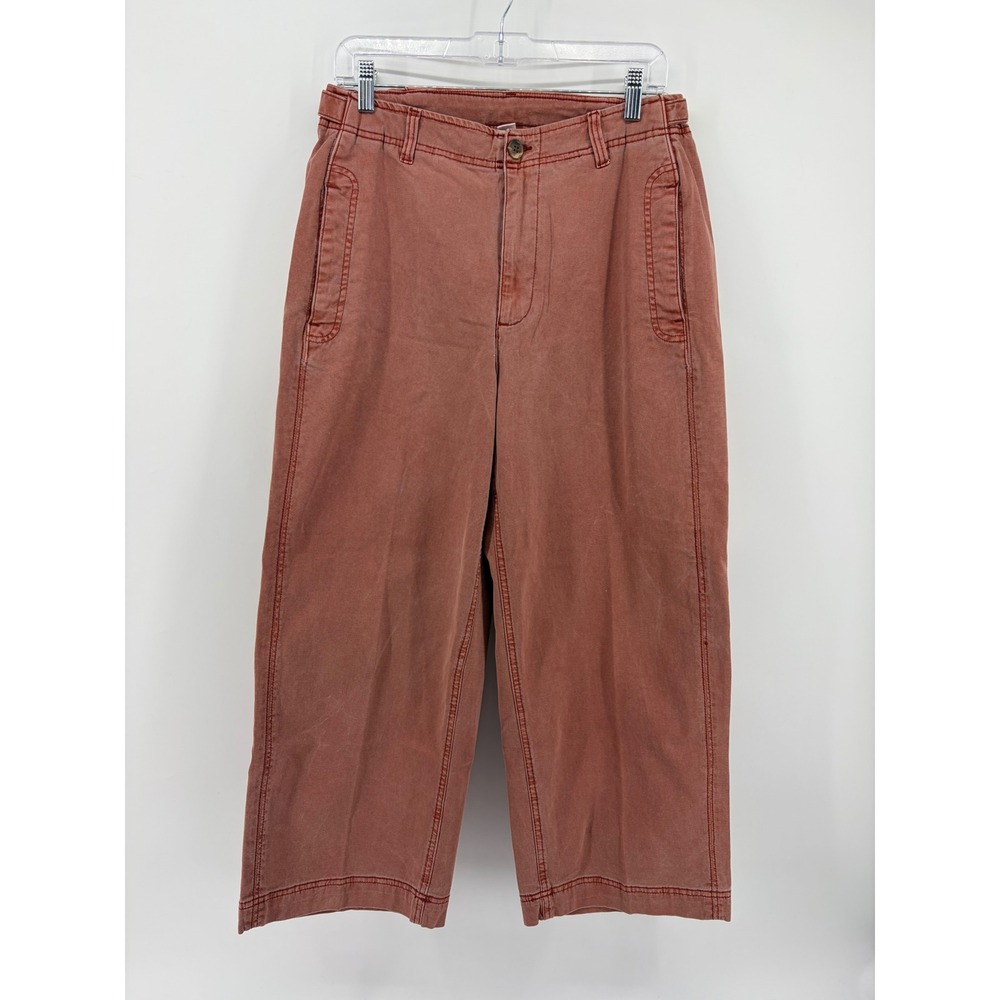 Old Navy Womens 14 Terracotta Wide Leg Crop Pants High Rise Stretch Utility